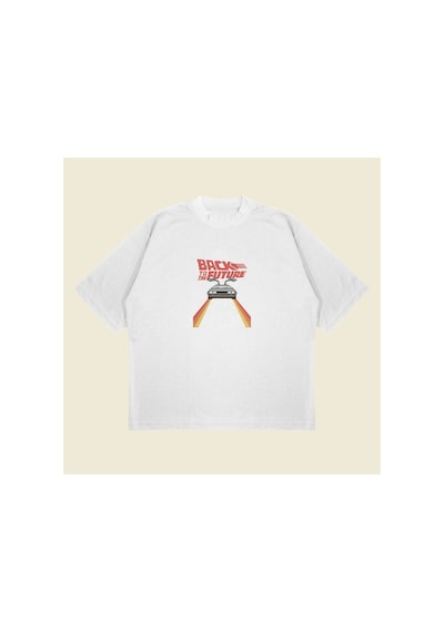 Tarzsokak Back To The Future Baskılı Oversize Unisex Pamuklu Nefes Alan Kalın Kumaşlı Beyaz
