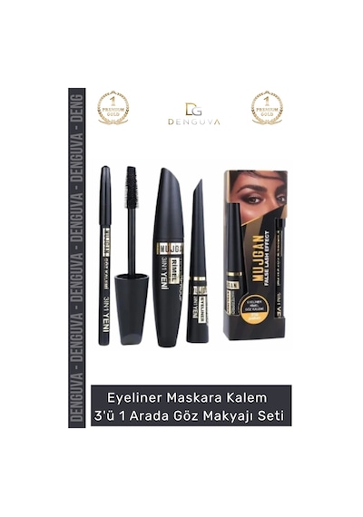 Kozmetik Siyah Suya Dayanıklı Dolgun Kalıcı Eyeliner Maskara Kalem 3'ü 1 Arada Göz Makyajı Seti Standart