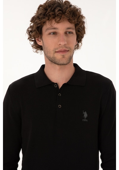 U.S. Polo Assn. Erkek Slim Fit Polo Yaka Siyah Basic Kazak 50307799-VR046