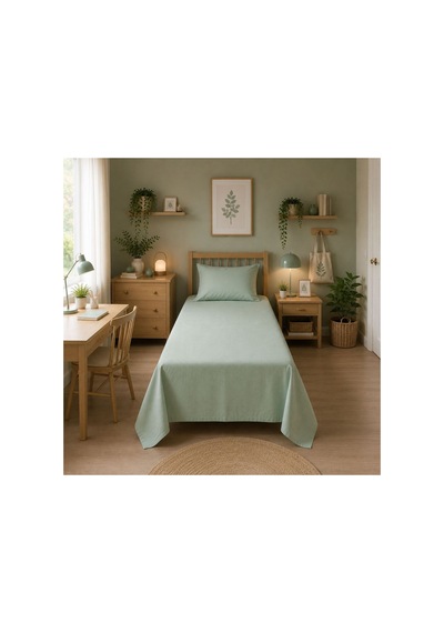 Tek Kişilik Lastiksiz Çarşaf Seti %100 Pamuk 160x240 Cm Yastık Kılıfı Dahil Mint Yeşili