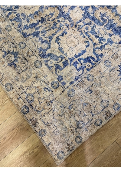 Çam Halı Anatolia 32-045 Etnik Eskitme Desenli Dokuma Tabanlı Yıkanabilir Şönil Salon Ve Oda Halısı Lacivert