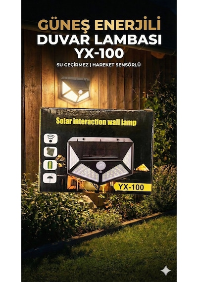 100 Led Dış Mekan Solar Aydınlatma Fotoselli Solar Lamba Hareket Sensörlü Altın