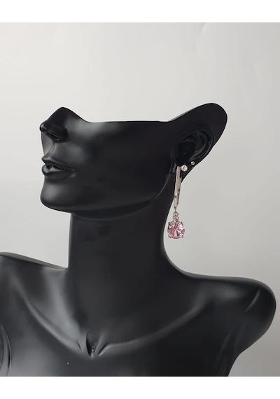 Pembe Taşlı 4'Lü Gümüş Renkli Küpe Pembe