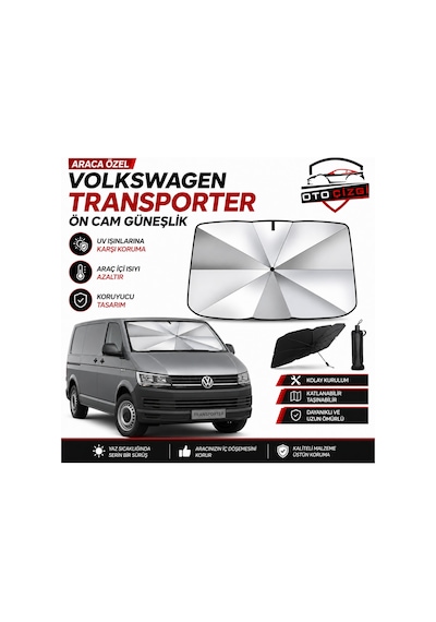Volkswagen Transporter Şemsiye Tip Ön Cam Güneşliği Katlanabilir Uv Korumalı Araç Cam Güneşlik
