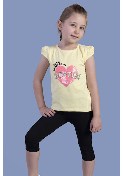 Toontoy Kids Toontoy Kız Bestie Baskılı Pul İşlemeli Taytlı Takım Sarı