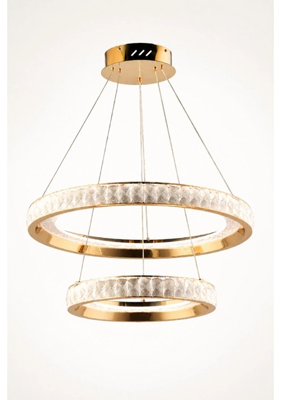 Modern Premium Gold Ledli Avize 2 Halkalı Sarkıt Avize Salon Yemek Odası Avizesi 50w