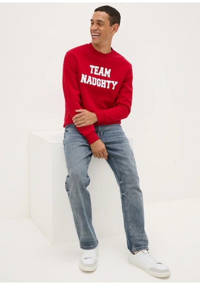 Kırmızı Önü Baskılı Erkek Sweatshirt Kırmızı