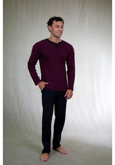 Estiva Erkek Bordo Siyah Patlı İnterlok Pijama Takımı Çok Renkli