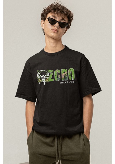 One Piece Zoro Logo Siyah Tişört