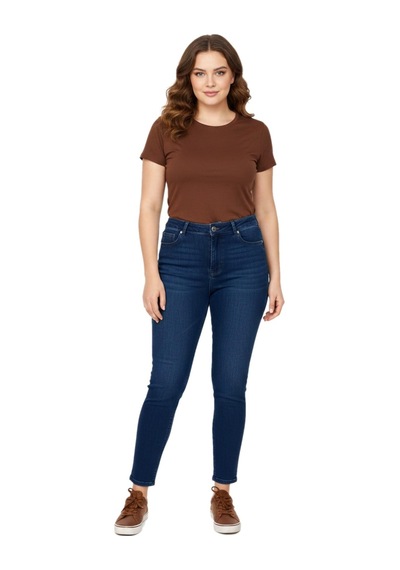 Kübra Kadın Bilek Jeans Pantolon Kemer Lastikli Düğmeli Taşlı Bgl-st05058 Koyu Mavi
