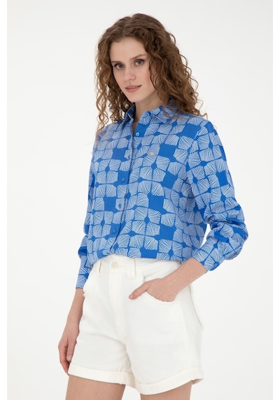 U.s. Polo Assn. Kadın Saks Gömlek Desenli 50264437-vr045 Mavi