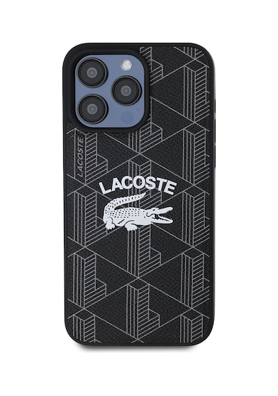Apple Uyumlu iPhone 15 Pro Max Kılıf Lacoste Lisanslı Magsafe Özellikli Mono Vintage Logo Kapak Siyah Siyah