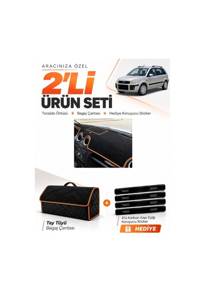 Ford Fusion 2009-2012 Uyumlu Torpido Örtüsü + Tay Tüyü Bagaj Çantası + Sticker - Siyah Kahverengi