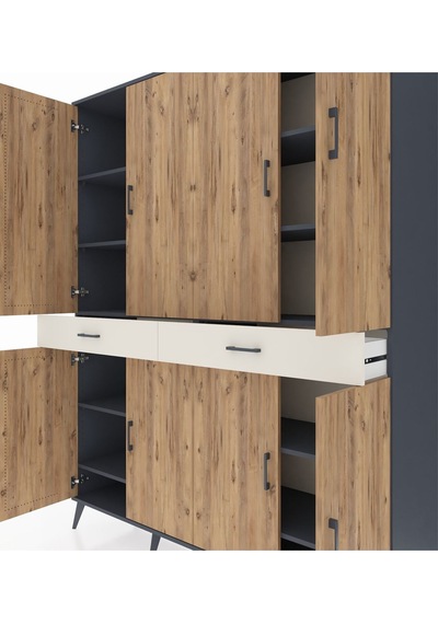Hyperion Gardrop 10 Raflı 2 Çekmeceli 8 Kapaklı 176x44x221 Antrasit-çam/aytaşı Çam/aytaşı Hyperion Gardrop 10 Raflı 2 Çekmeceli 8 Kapaklı 176x44x221 Antrasit-çam/aytaşı Çam/aytaşı
