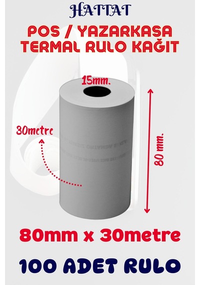 Hattat Termal Pos Rulo 100 Adet Rulo 80 MM x 30 M