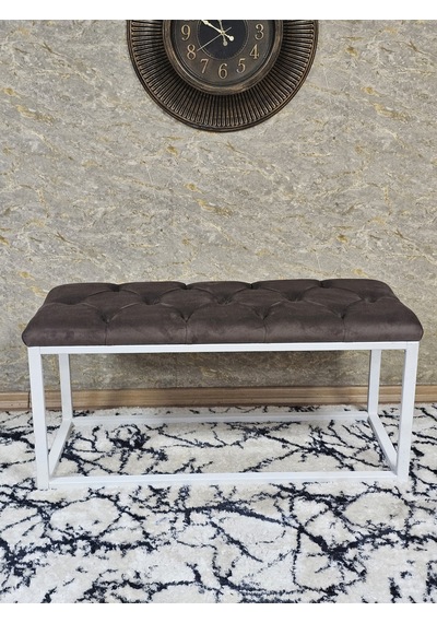 Zafir Beyaz Boyalı Diktörtgen 100 Cm X 40 Cm Oturak Puf - Bench - Makyaj Oturağı - Oturak Kahverengi