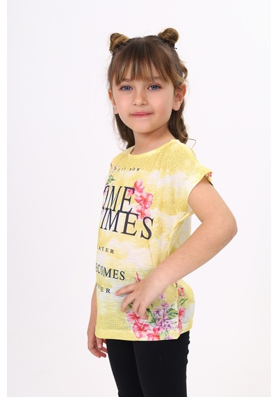 Toontoy Kids Toontoy Kız Çocuk Sometimes Baskılı Tişört Sarı