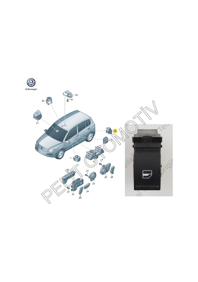 Caddy 2004-2020 Sağ Ön Cam Düğmesi 7l6959855b