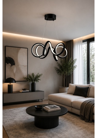Spiral Model Siyah Metal Salon Mutfak Oturma Yatak Odası Modern Led Sarkıt Avize