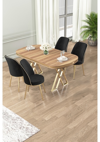 Canisa Lai Serisi 90x168 Lak Panel Hazar Masa Ve 4 Siyah Sandalye Gold Kaplama Ayak Hazar Masa Siyah Sandalye Ayaklar Gold Canisa Lai Serisi 90x168 Lak Panel Hazar Masa Ve 4 Siyah Sandalye Gold Kaplama Ayak Hazar Masa Siyah Sandalye Ayaklar Gold