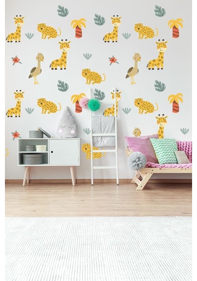 Safari Dostları Temalı 50 Parça Çocuk Ve Bebek Odası Dekoratif Duvar Sticker Seti