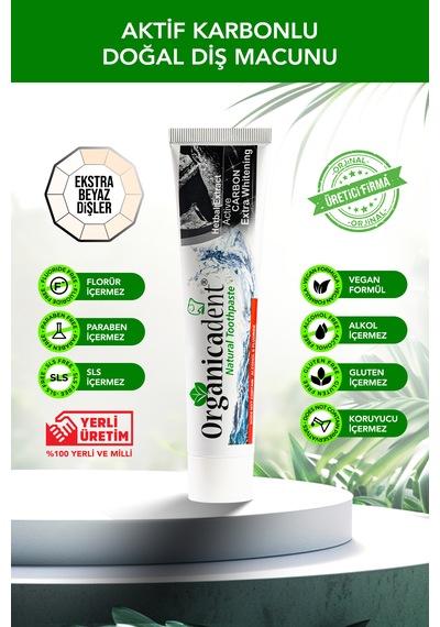 Organicadent Aktif Karbonlu Doğal Diş Macunu 105gr 75ml 3 Adet Beyazlatma