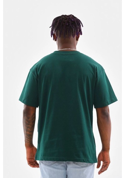 Erkek Düz Yazlık Kısa Kol Tişort Bisiklet Yaka Oversize T-shirt - Koyu Yeşil
