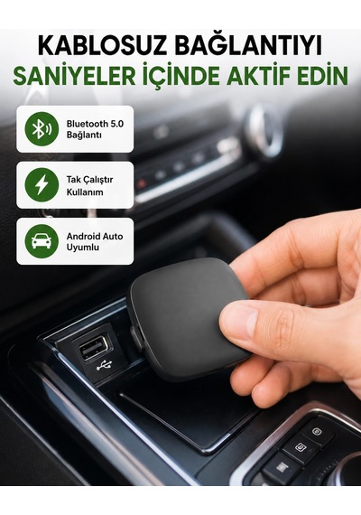 Mey İthalat Android Auto Kablosuz Adaptör Bluetooth 5.0 Ve 5.8ghz Wifi Destekli Yeni Nesil