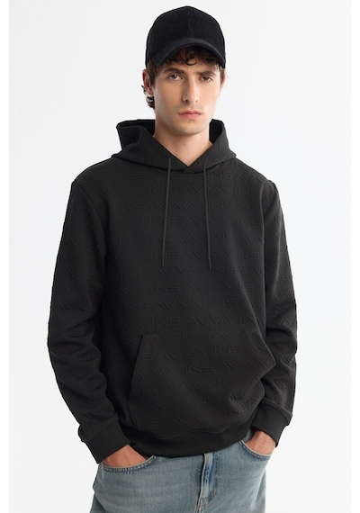 Avva Erkek Siyah Kapüşonlu Baskılı Elastan Regular Fit Sweatshirt A42y1332
