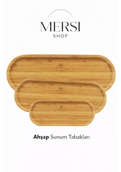 Ahşap 3 Lü Oval Sunum Tabağı Seti Farklı Boyutlarda Servis Ve Kahvaltı Sunum Tabakları Ahşap