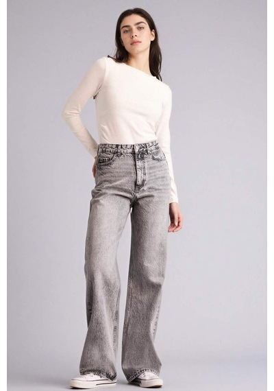 Defacto Straight Fit Yüksek Bel Uzun Jean Yıkamalı Pantolon G3543ax25cwnm55 Gri