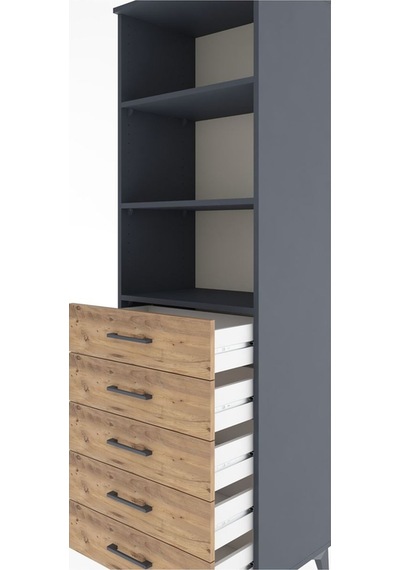 Hyperion Dolap 3 Raflı 5 Çekmeceli 60x44x195 Antrasit-çam Antrasit