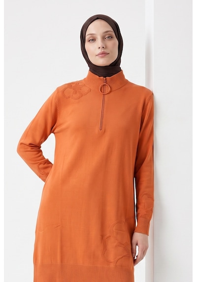 Armine Çiçek Desenli Triko Tunik 25ktd4111 Şeftali Pembe
