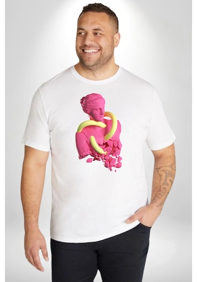Angemiel Pop Art Yaratıcı Heykel Pembe Beyaz Büyük Beden Kadın Erkek Ünisex Basic Ön Baskılı Tişört Beyaz