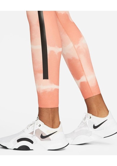 Nike One Luxe Orta Belli Baskılı Kadın Antrenman Taytı Turuncu