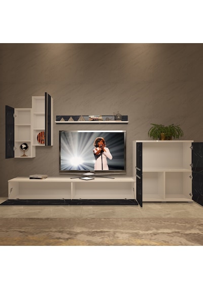 Decoraktiv Eko 6 Mdf Std Tv Ünitesi Tv Sehpası Beyaz - Siyah Mermer