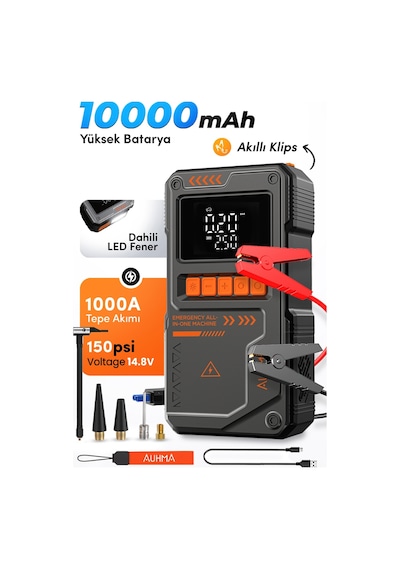 auhma a8822 4 in 1 akilli aku takviye cihazi ve hava pompasi 10000mah powerbank sos fener 121877564
