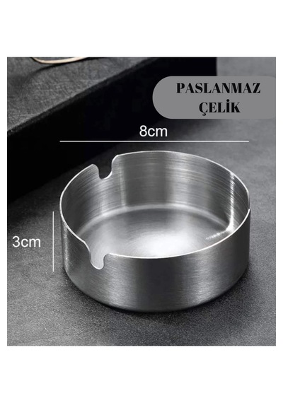 Rotanev Paslanmaz Çelik Mini Mat Açık Yuvarlak Model Küllük Dekoratif Kül Tablası 8 CM Küllük