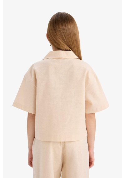 DeFacto Kız Çocuk Cropped Fit Keten Kısa Kollu Gömlek D7638A825SMER42