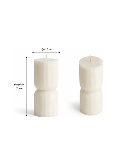 2 Li Dekoratif Mum Seti Çizgili Modern Tasarım Sütun Mum 6x12 Cm Krem - 909690658 Krem - 909690658 Krem