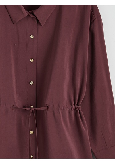 Lcw Modest Bordo Büzgülü Kadın Gömlek Tunik