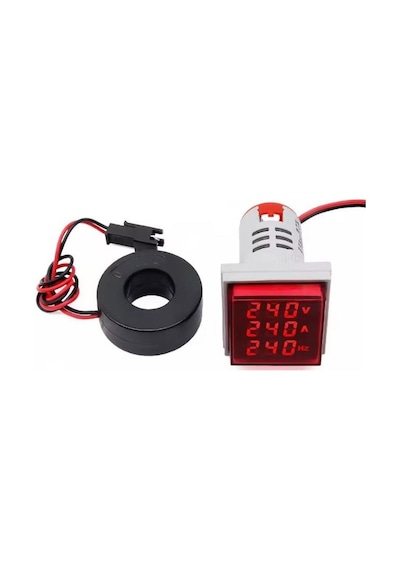 Dijital Voltmetre /ampermetre / Hertz Metre 22mm Kare Kırmızı 20-500v/0-100a/0-99hz 1 Adet