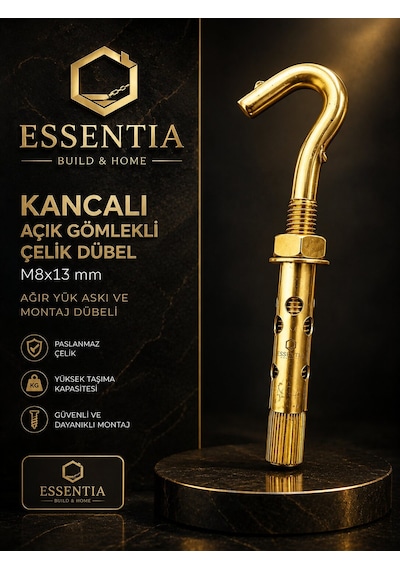Kancalı Açık Gömlekli Çelik Dübel M8x13 Mm Ağır Yük Askı Ve Montaj Dübeli Çoklu Renk