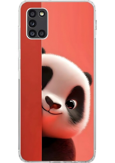 Samsung Galaxy A31 Uyumlu Şeffaf Kılıf 4 Peluş Panda Tasarımlı