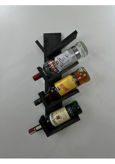 Doğal Ahşap Şaraplık, Şarap Rafı, 4'lü Ahşap Şaraplık, Siyah