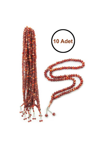 10 Adet 99lu Namaz Tesbihi 10mm Hac Umre Hediyelik - Kahverengi Kahverengi