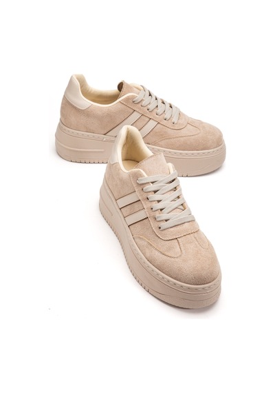 Bahrina Kadın Kalın Tabanlı Sneaker Bej Süet