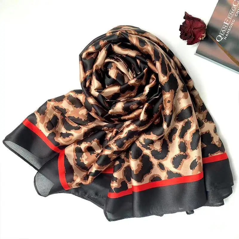 Miorel Scarfs Yeni Sezon Leopar Desen Vual İpek Şal Premium Fular Silk Scarfs Shawl Hijab Kırmızı