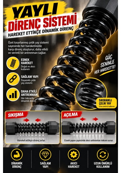 2'li Set 46 Cm Kablosuz Savaş Halatı Yaylı Egzersiz Aleti Evde Fitness Ergonomik Bilek Askılı Sporcu Siyah