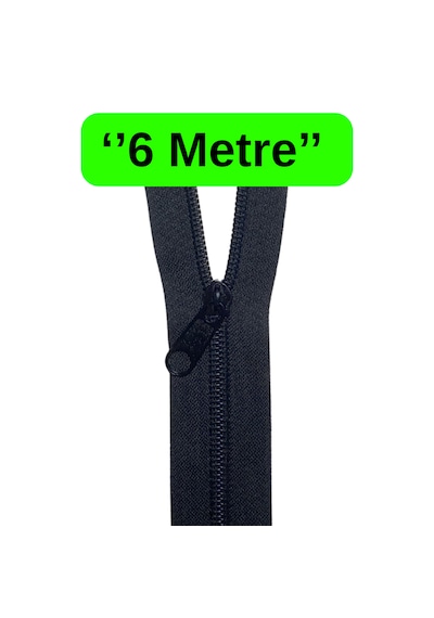 Siyah Metrelik Fermuar 6 Metre + 6 Fermuar Başlığı